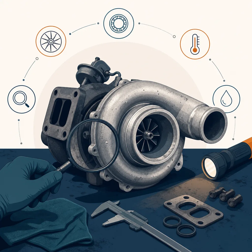 Turbocompressor usado em uma bancada pronto para inspeção antes da compra
